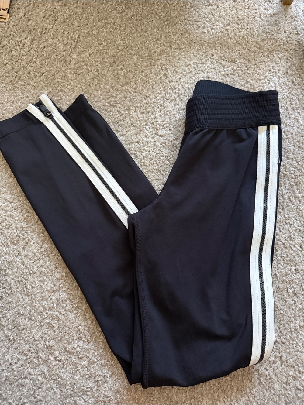 Black Track Pants with White Side Stripes